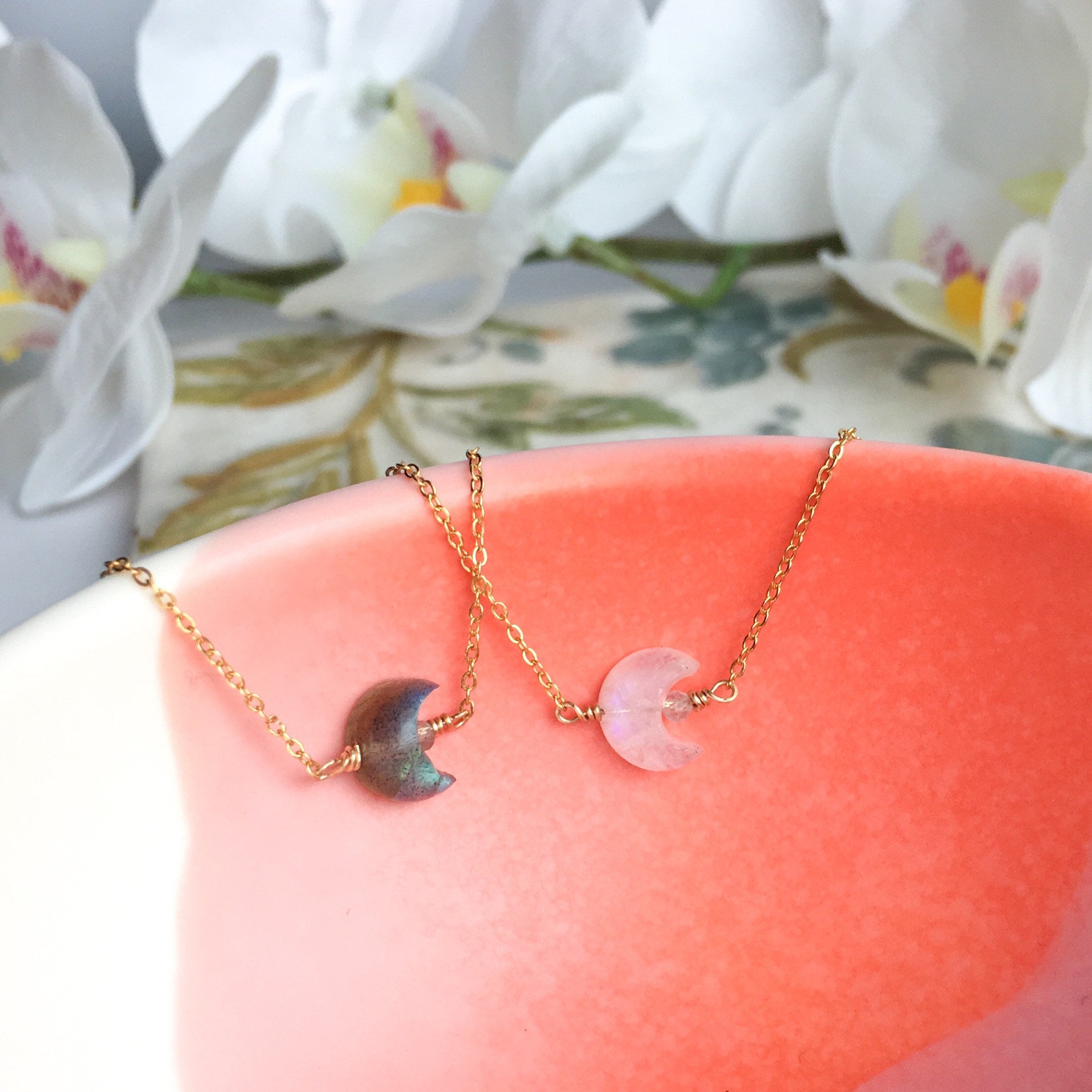 Moonstone Crescent Moon Necklace