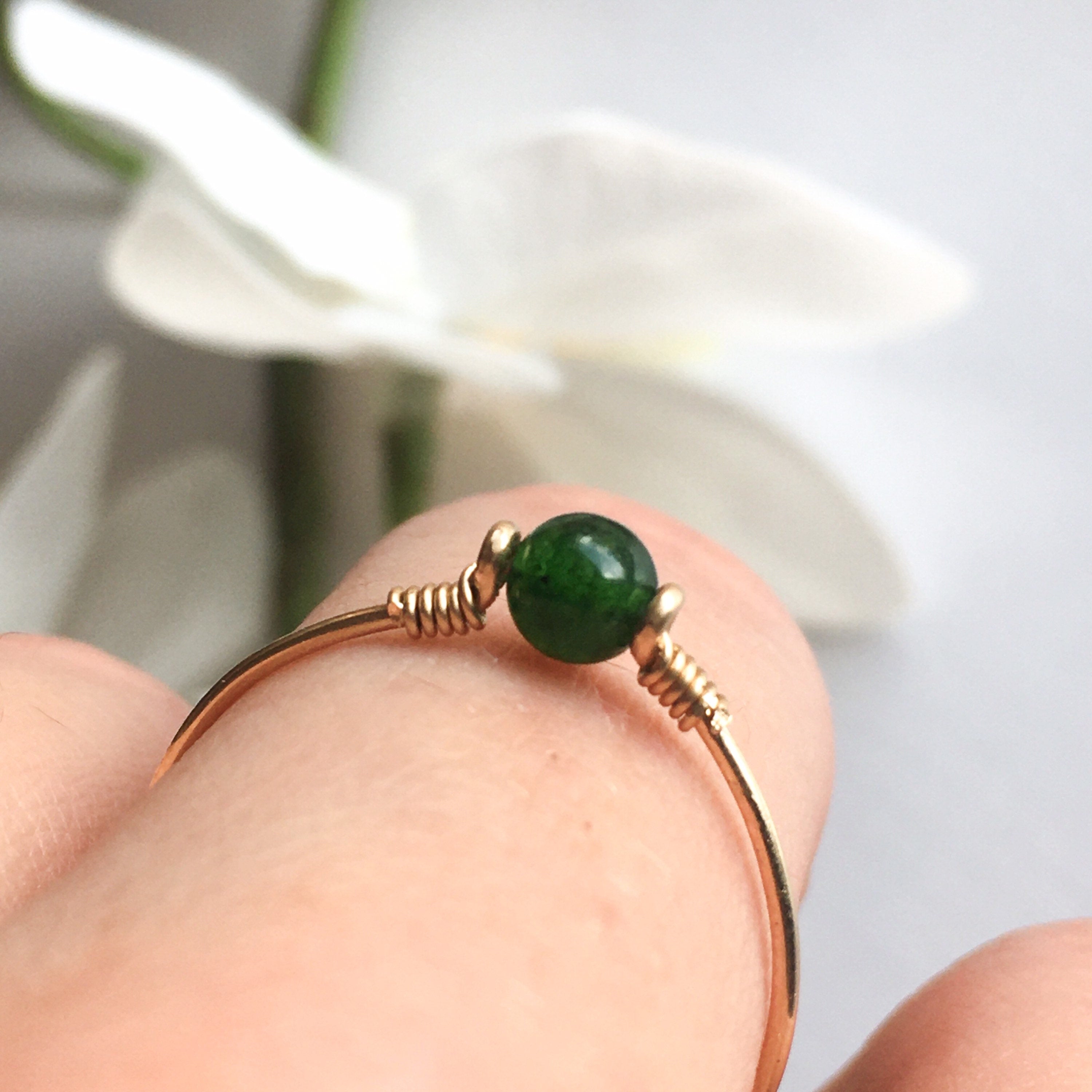 Dark Green Jade Dot Ring