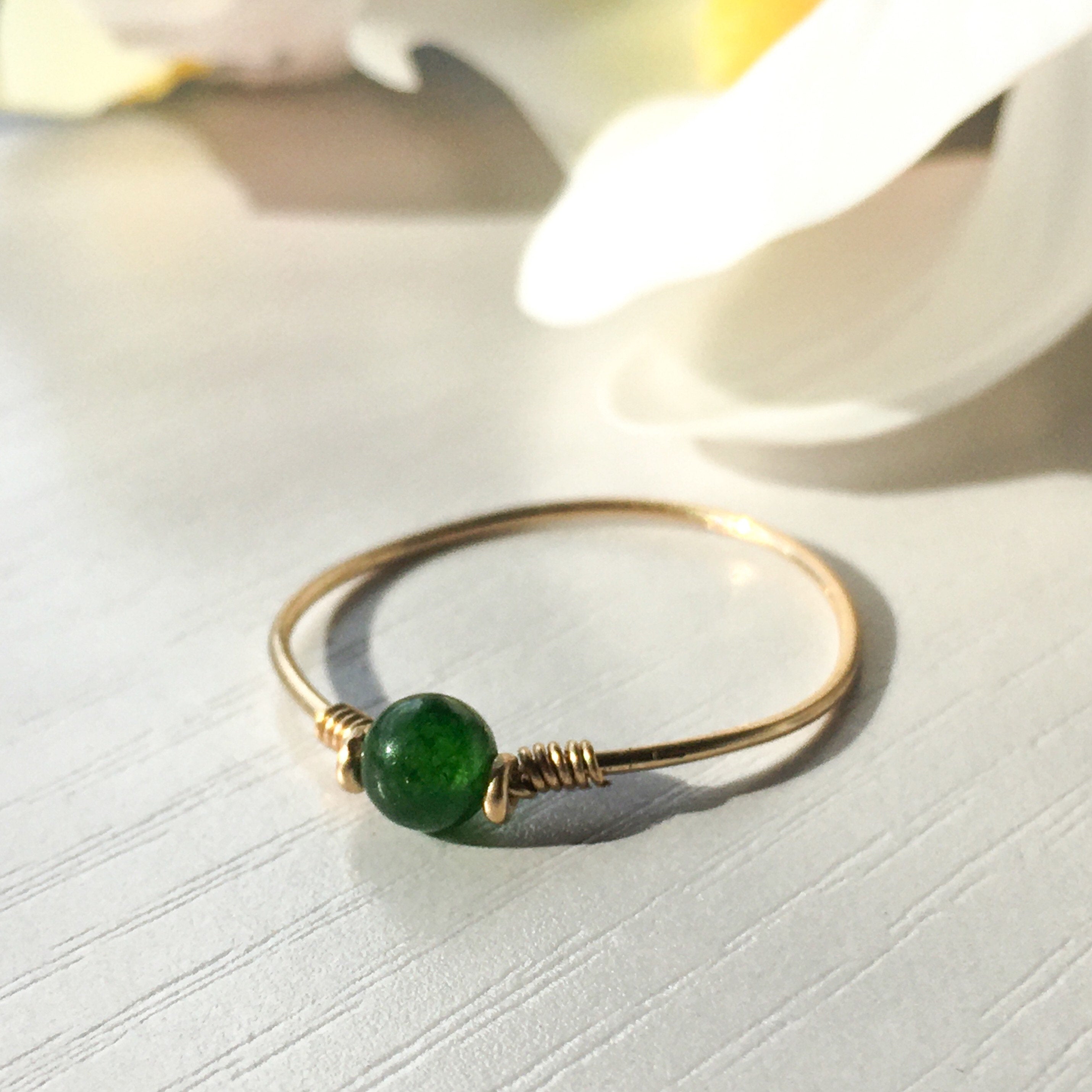 Dark Green Jade Dot Ring