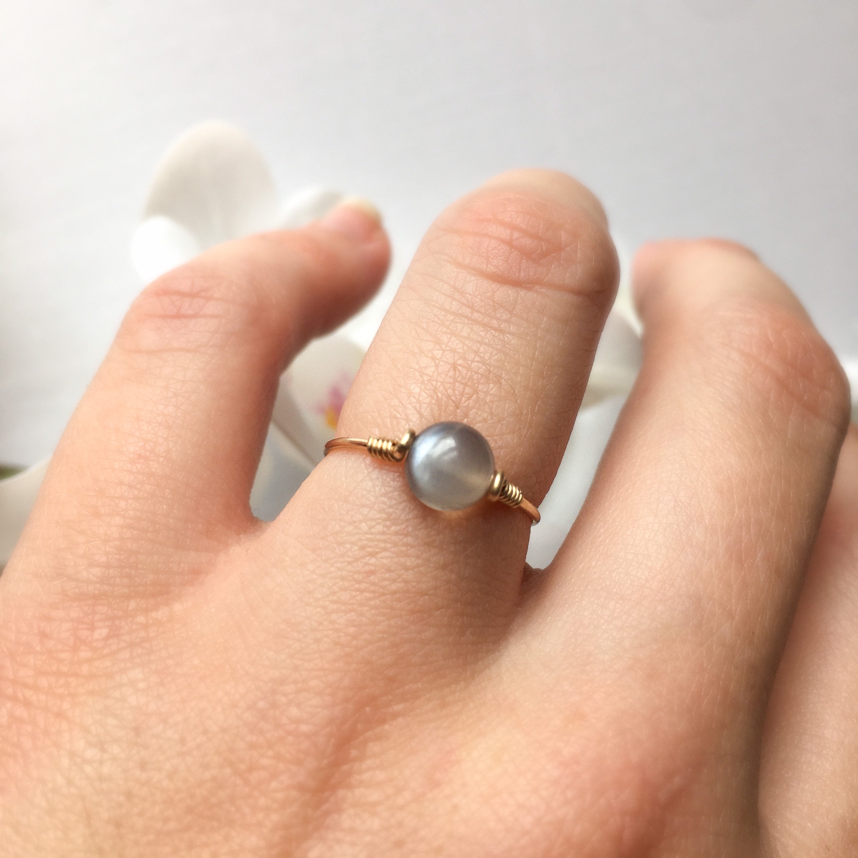 Grey Moonstone Dot Ring