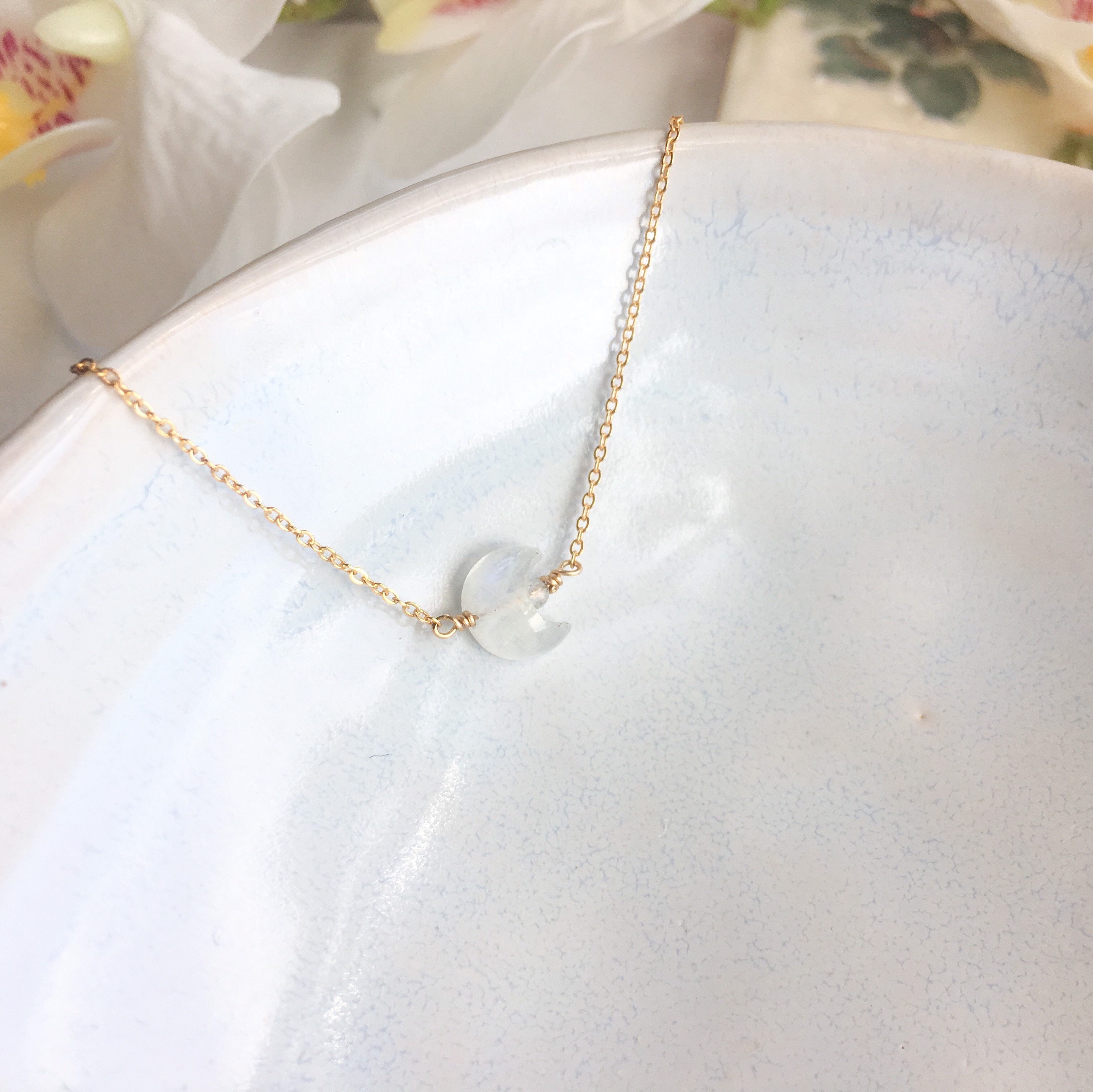 Moonstone Crescent Moon Necklace