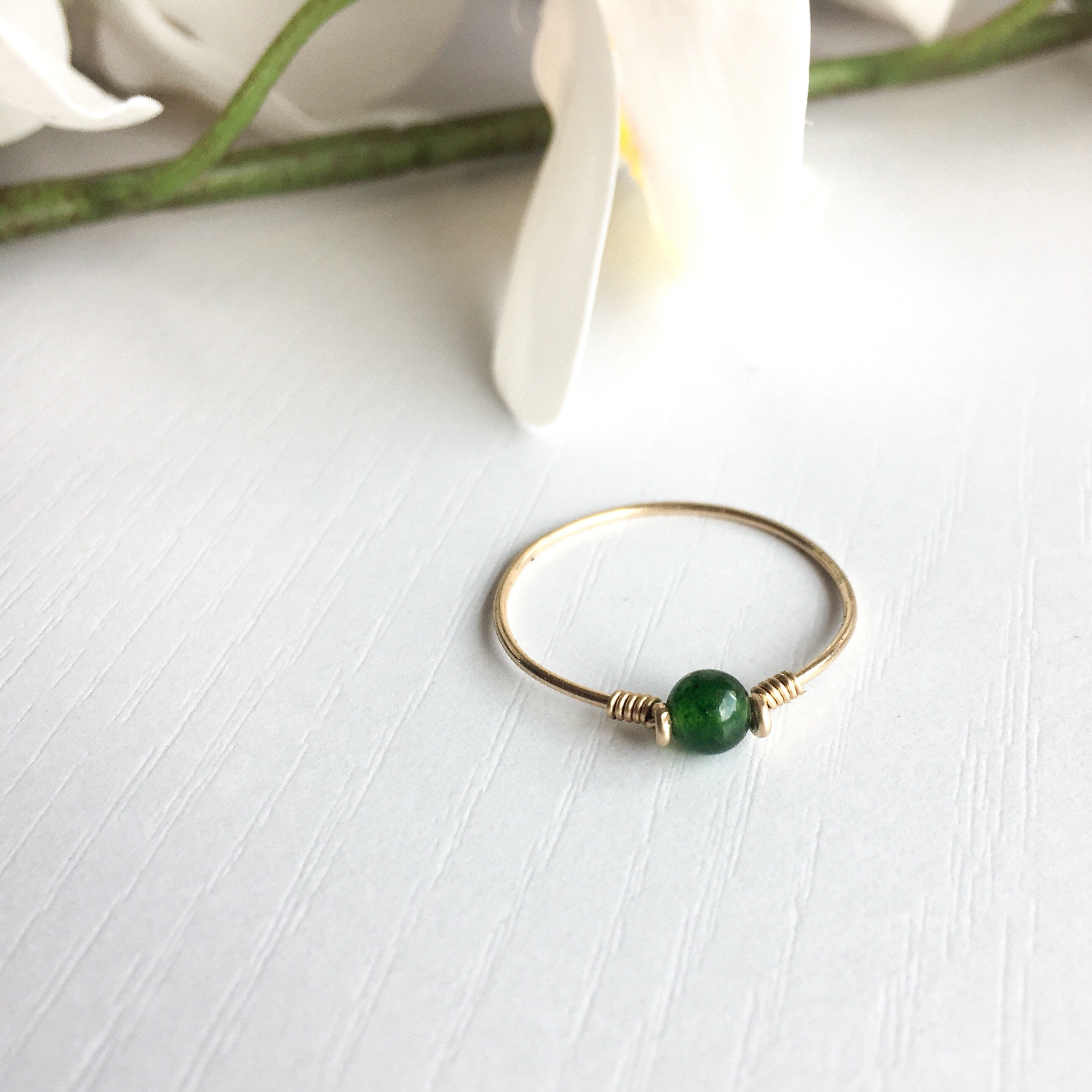 Dark Green Jade Dot Ring