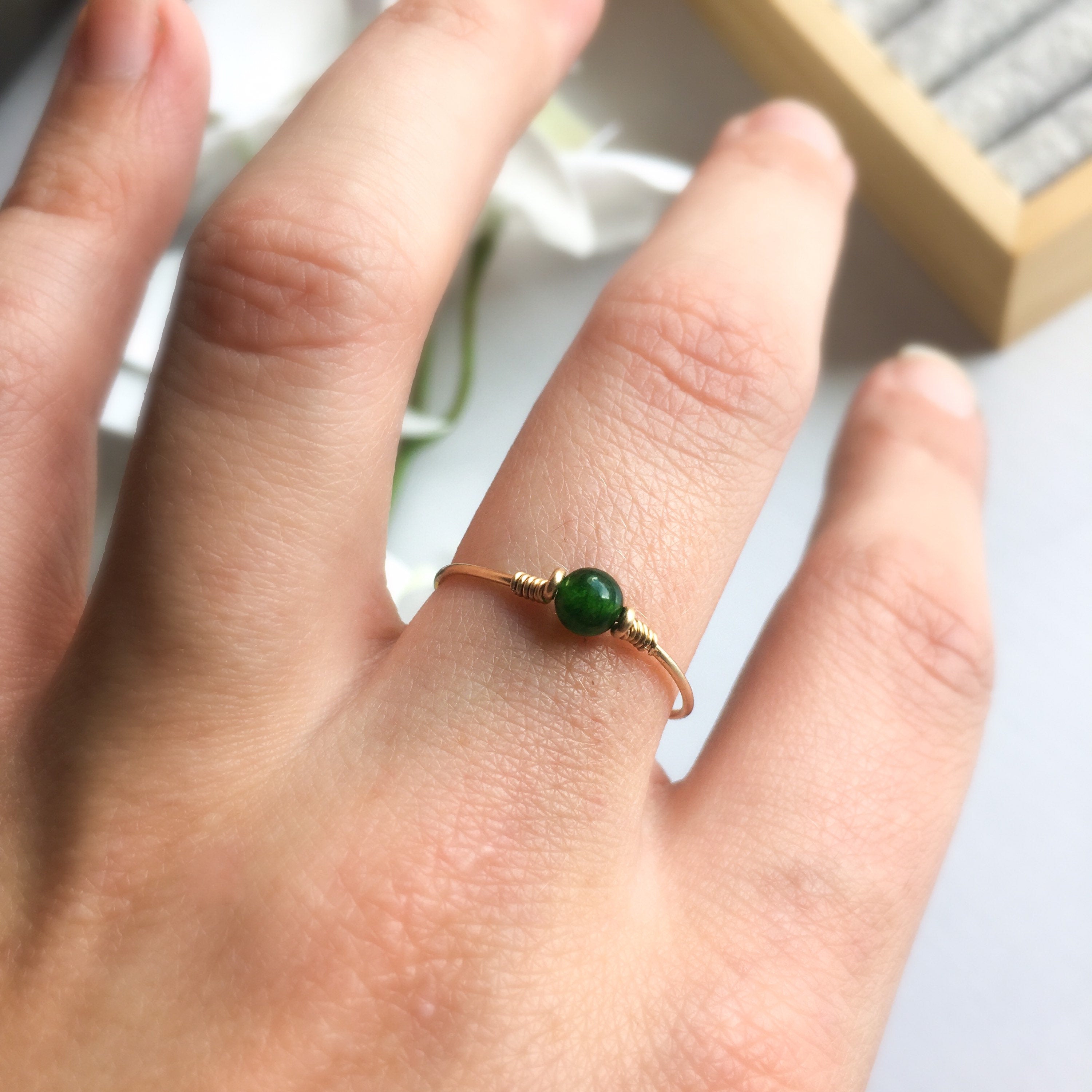 Dark Green Jade Dot Ring