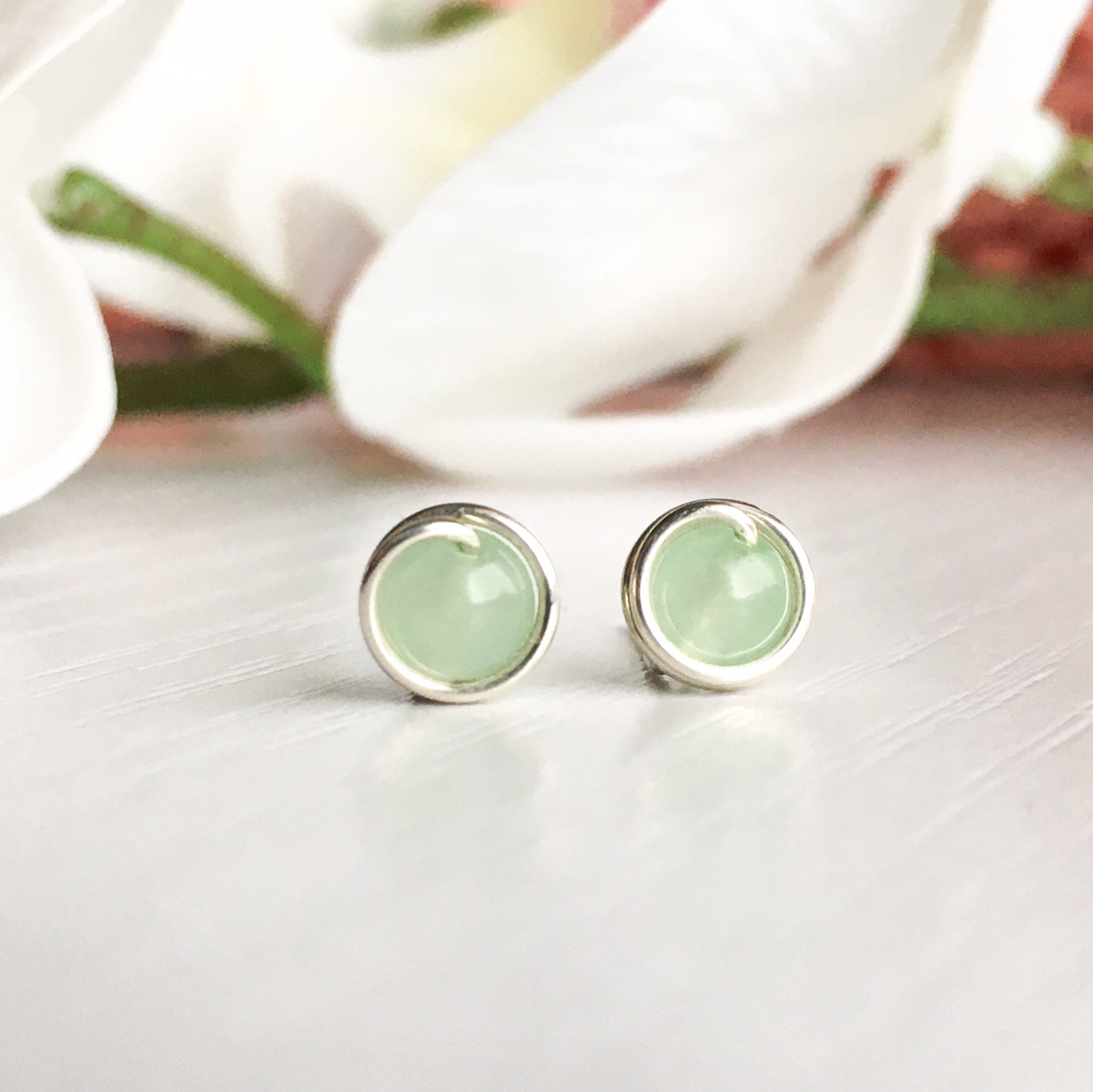 Pale Green Jade Stud Earrings Sopharia Jewellery