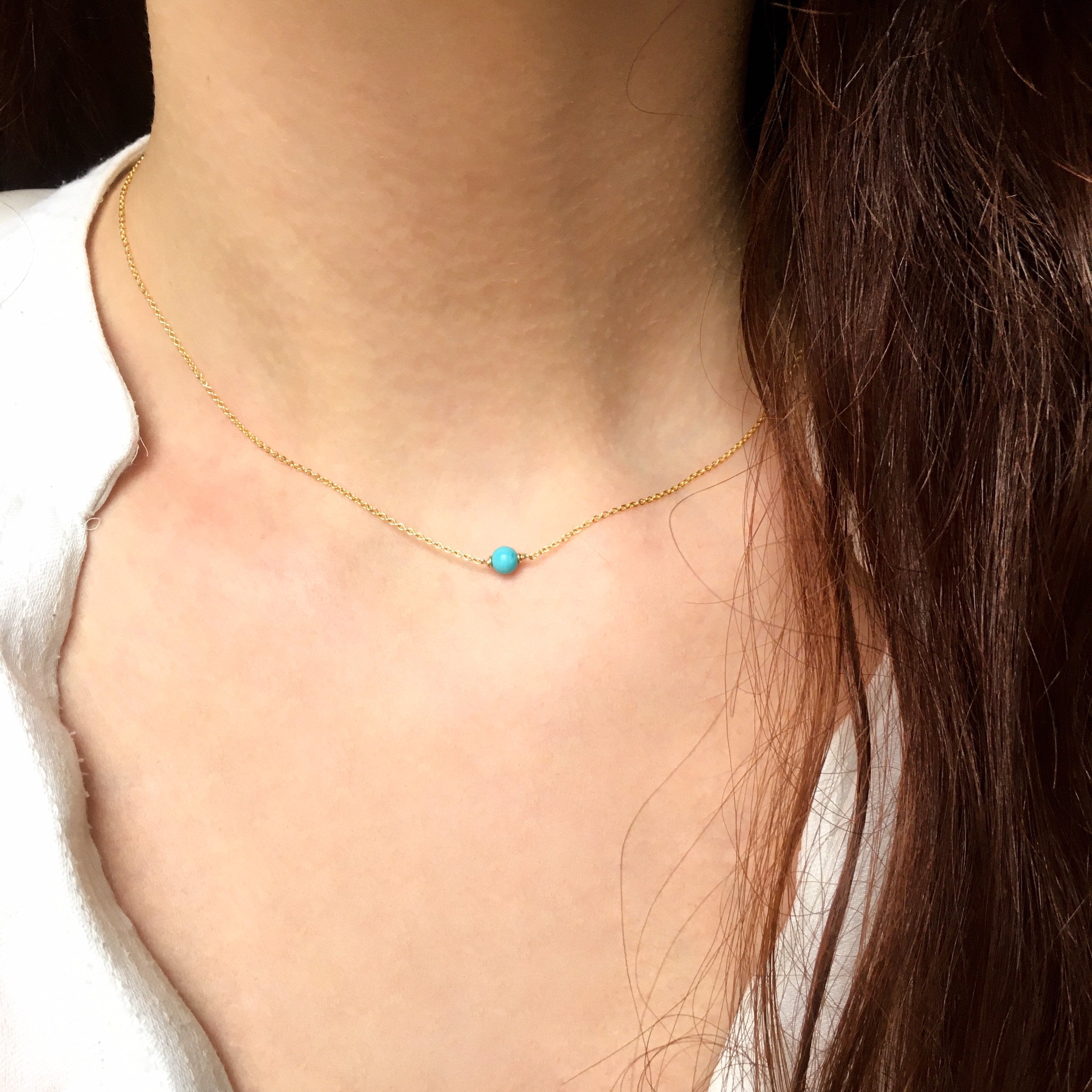 Tiny Turquoise Necklace Floating Turquoise Necklace Sopharia Jewellery