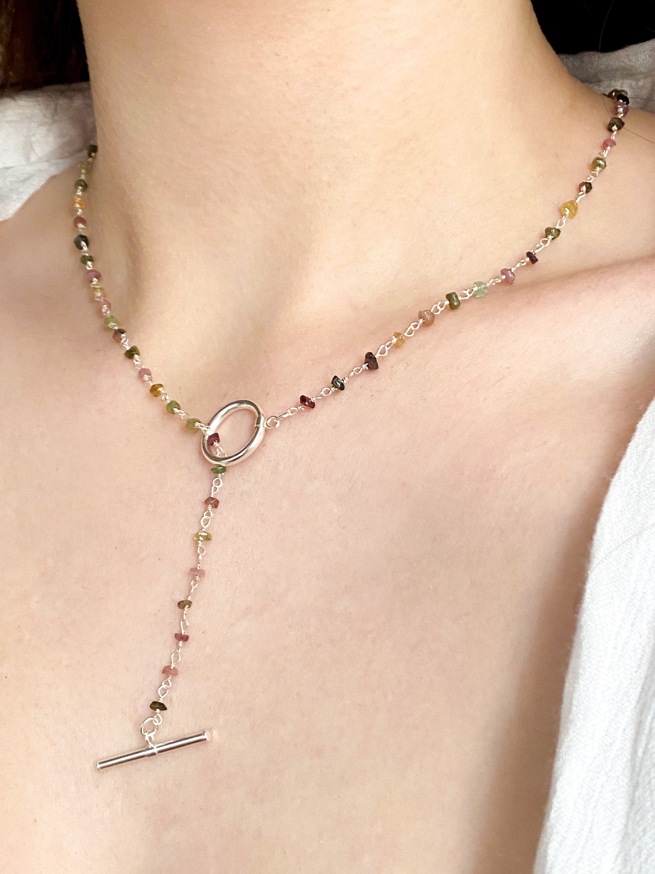 Tourmaline T-Bar Lariat Necklace