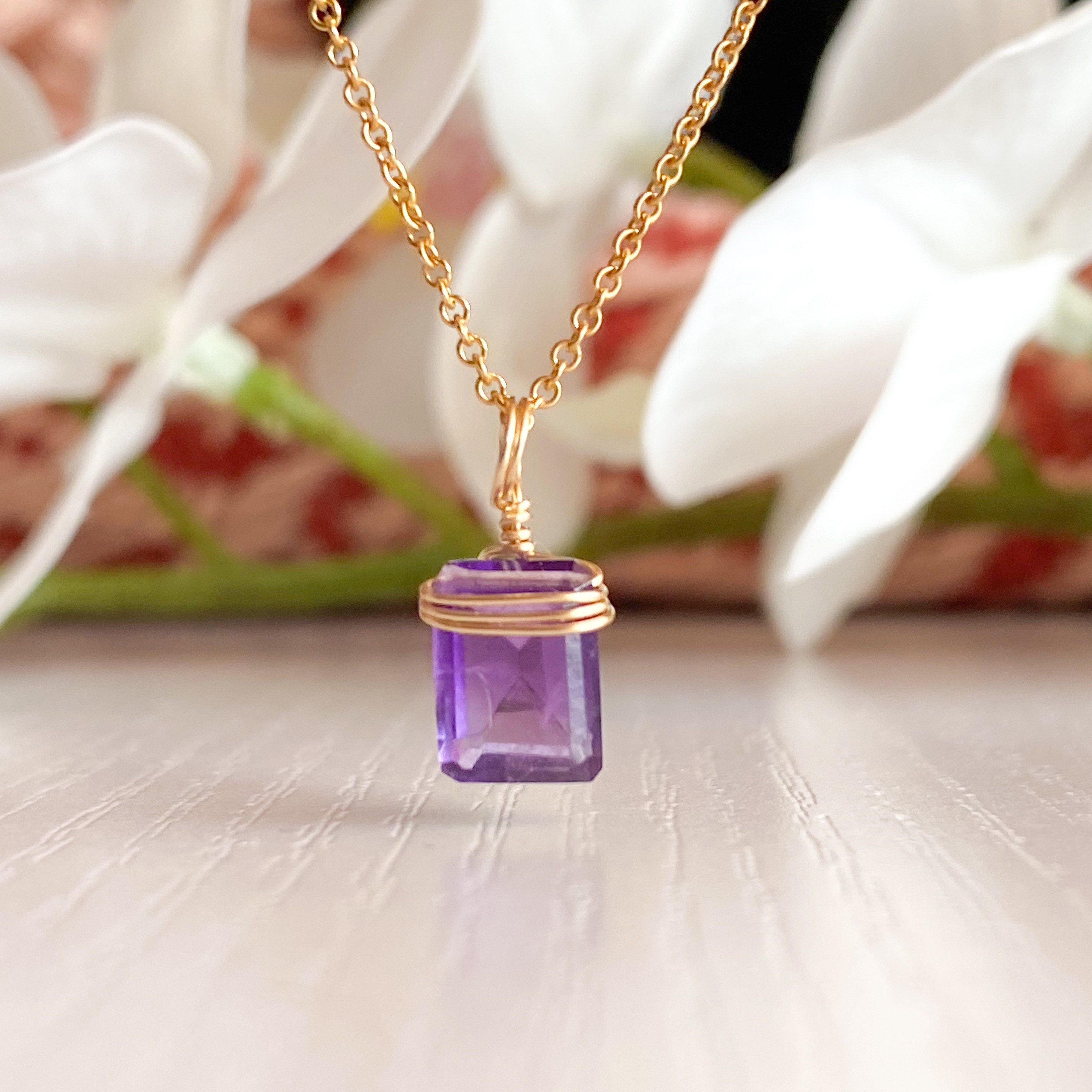 Amethyst Emerald Cut Necklace