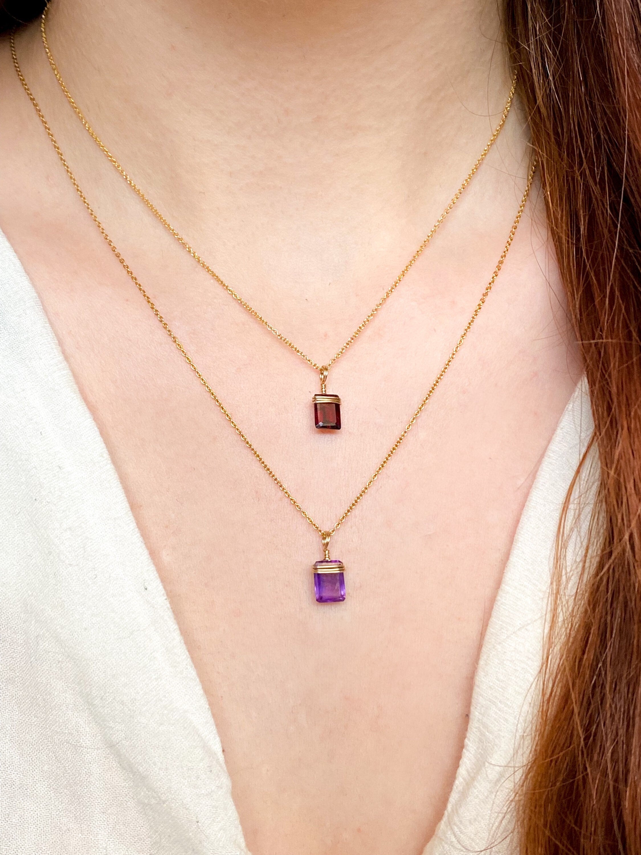 Amethyst Emerald Cut Necklace